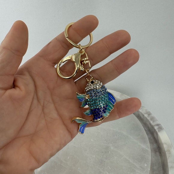 2/$20 Big Sparkly Koi Goldfish Keychain Blue - Picture 5 of 8